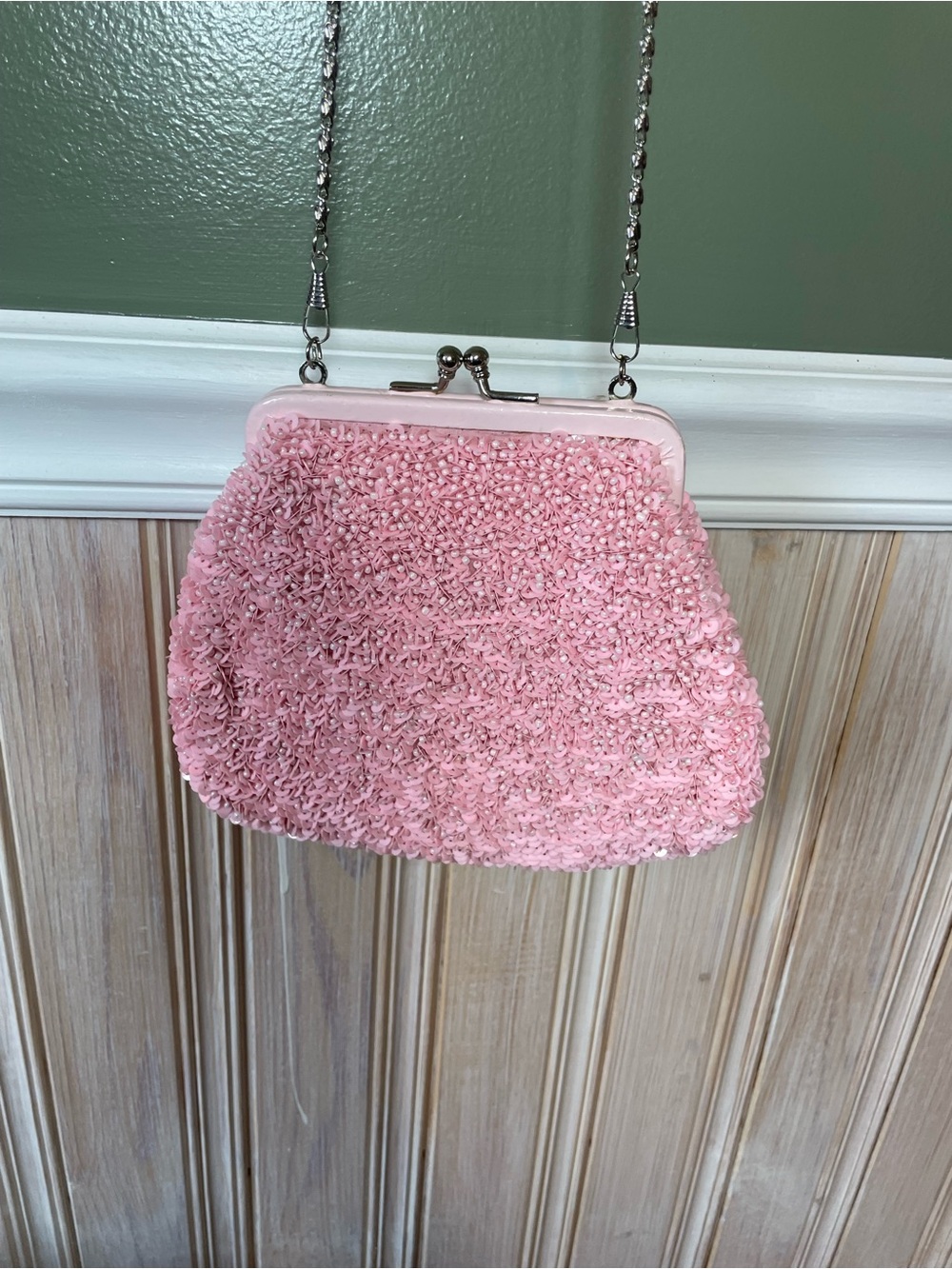 Christiana Pink Beaded Evening Wristlet with Chain Strap Y2K